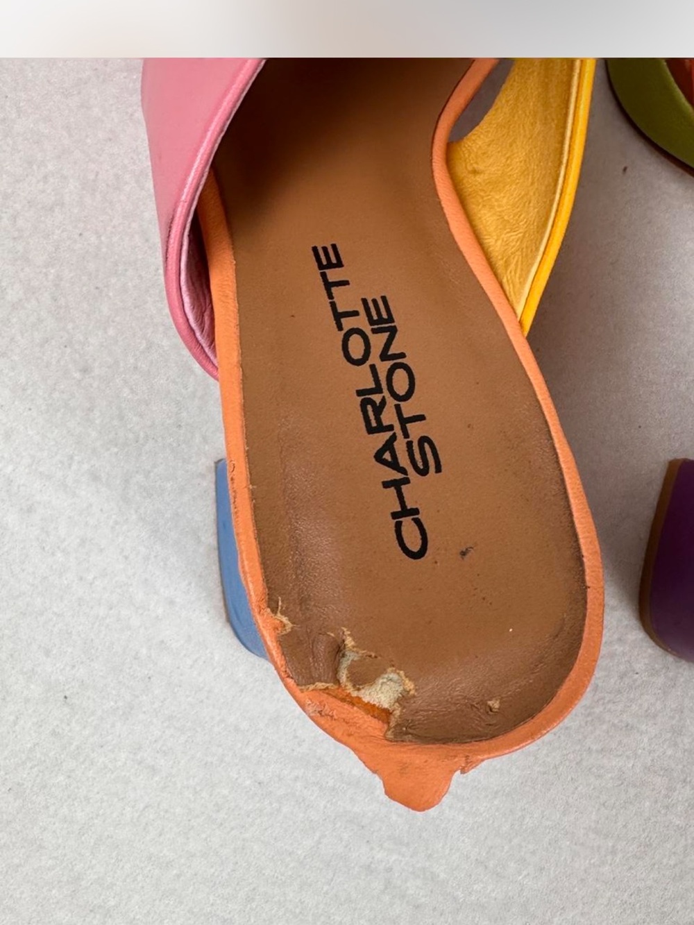 Charlotte Stone Colorblock Multi-Color Leather Platform Mule Heels - Picture 8 of 8
